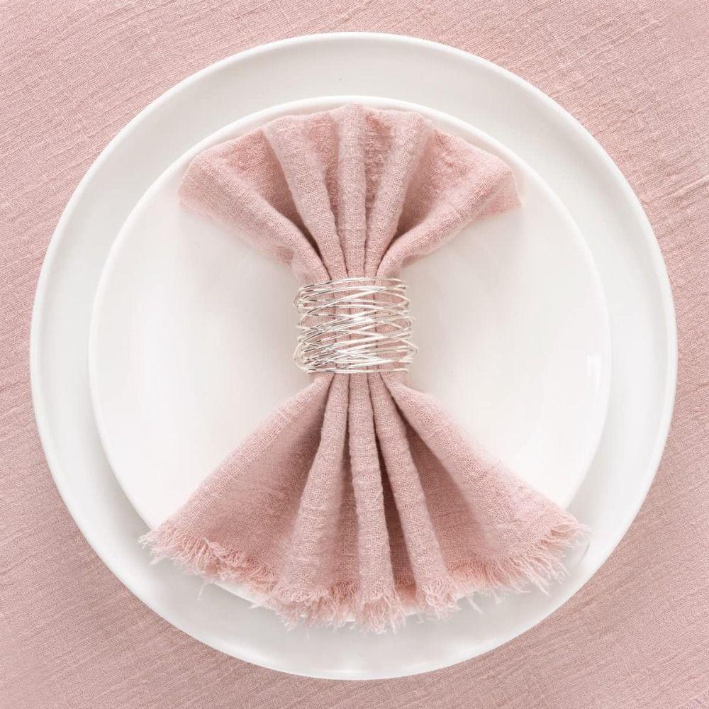 8 Pcs 16.5'' Cotton Linen Tassel Napkin Pink Party Decoration with Tassel Napkins  Table