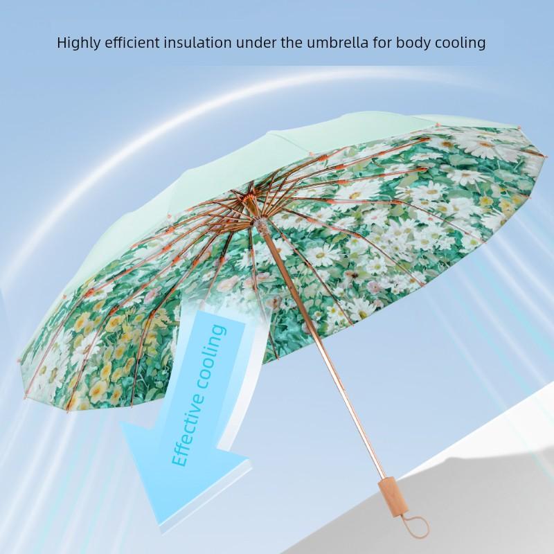 Good-looking 16-Bone Colored Plastic Sun Umbrella Sun Protection Sun Protection UV Protection Sun Umbrella Women Folding Umbrella Wind Resistance