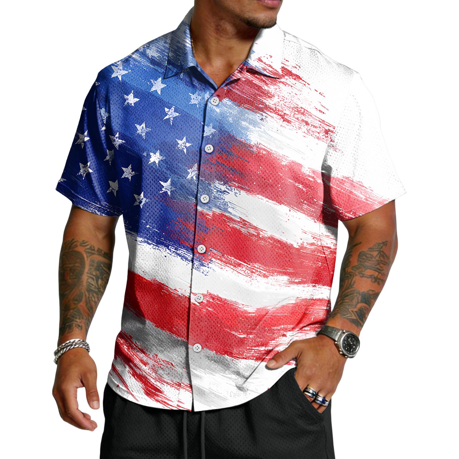 

Men s Casual Independence Day Printed Lar Lightweight Breathable Short Sleeve Shirt S білий