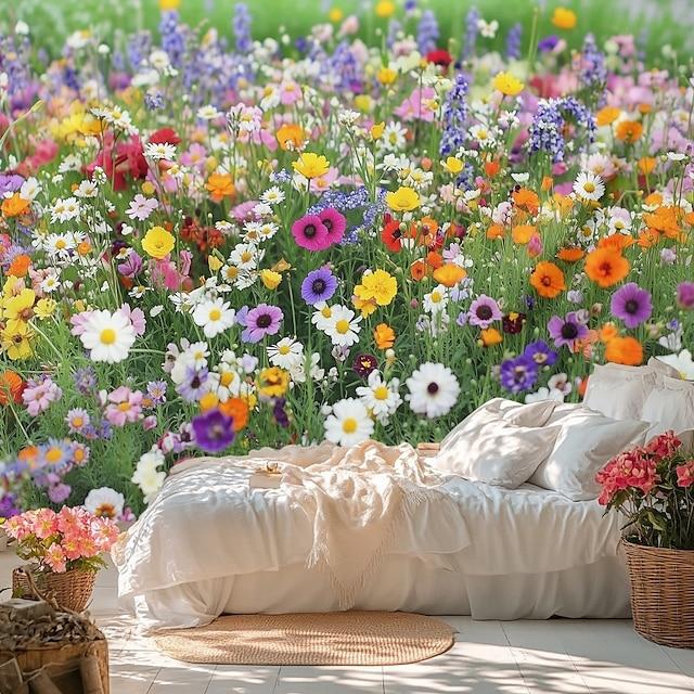 Large tapestry backdrop for photography with landscape and daisies 75x100