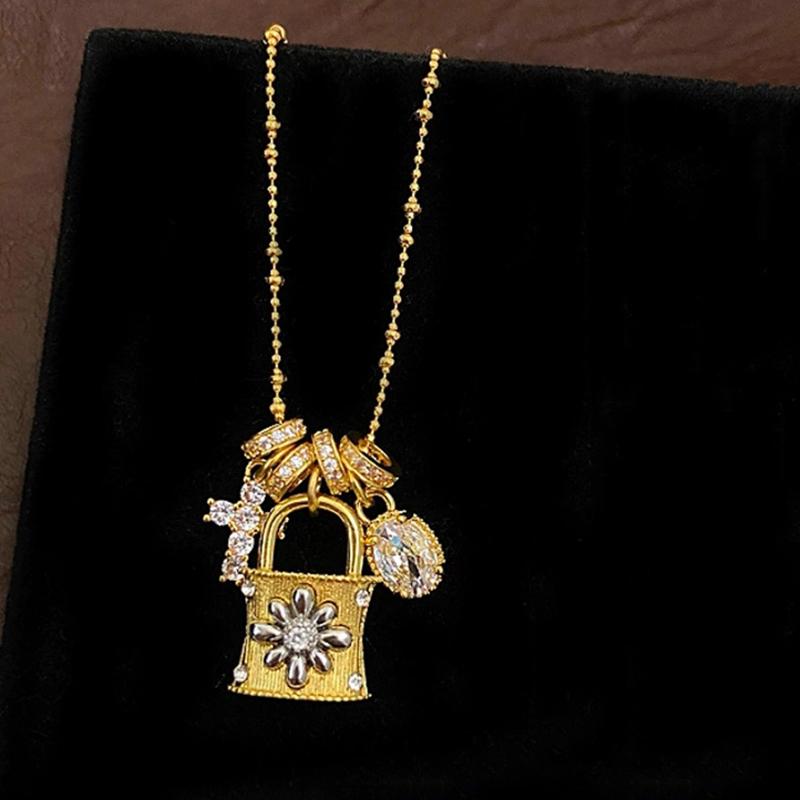 

Charming Cross Lock Pendant Necklace Women Zircon Circle Fringe Minimalist Personality Retro Necklace Accessory Party Daily Gift