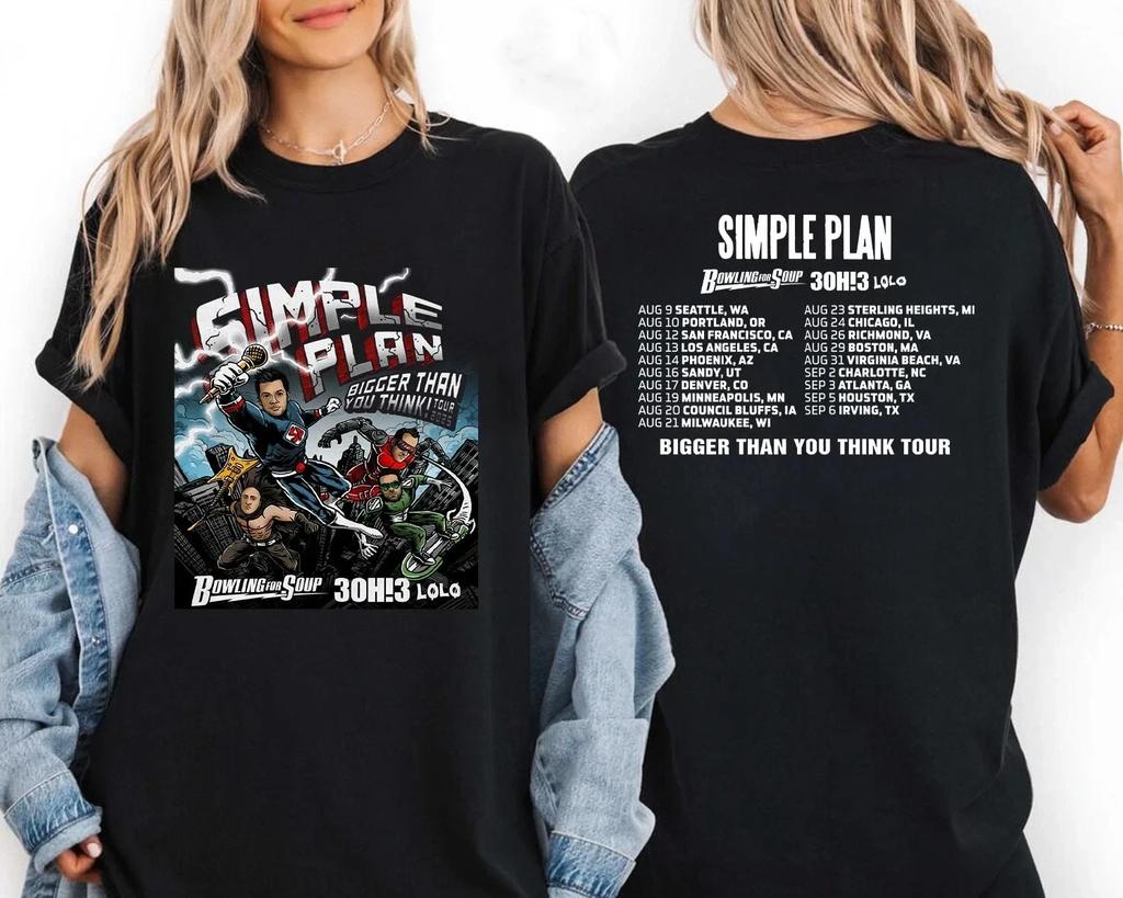 Simple Plan Bigger Than You Think! Tour 2025 Fan Gifts Double Sided T-Shirt.