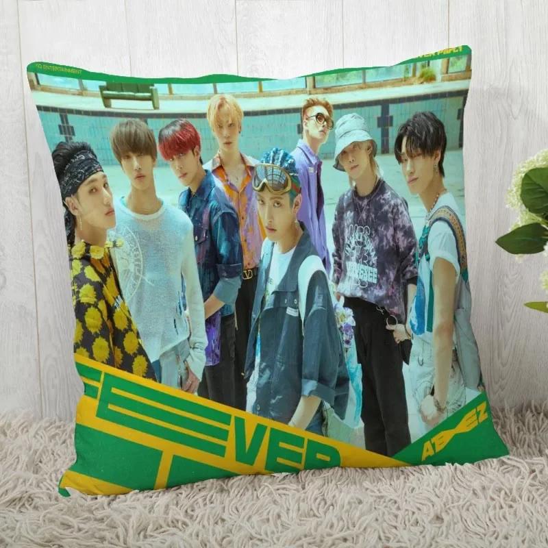 Custom Ateez KPOP Square Pillowcase Custom Zippered Pillow Cover Case 45x45cm(One Side) 04.1
