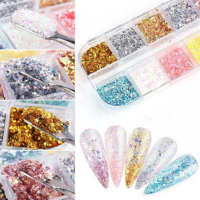 12 izgaralar/kutu tırnak kaplaması düzensiz yaz etkisi pürüzsüz altın gümüş DIY manikür gevreği güzellik için