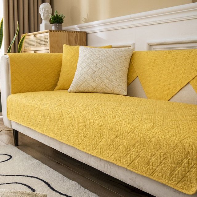 Nordic Simple Sofa Cushion Four Seasons Pure Cotton Non-Slip Seat Cushion Solid Color Modern Leather Sofa Cover Fixed Cover Towel