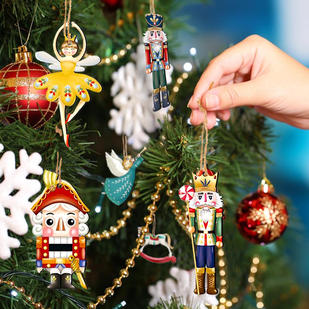 12Pcs/set Nutcracker Puppet Christmas Tree Pendant Wooden Nutcracker Soldier Hanging Pendant Noel New Year Party Home Decoration