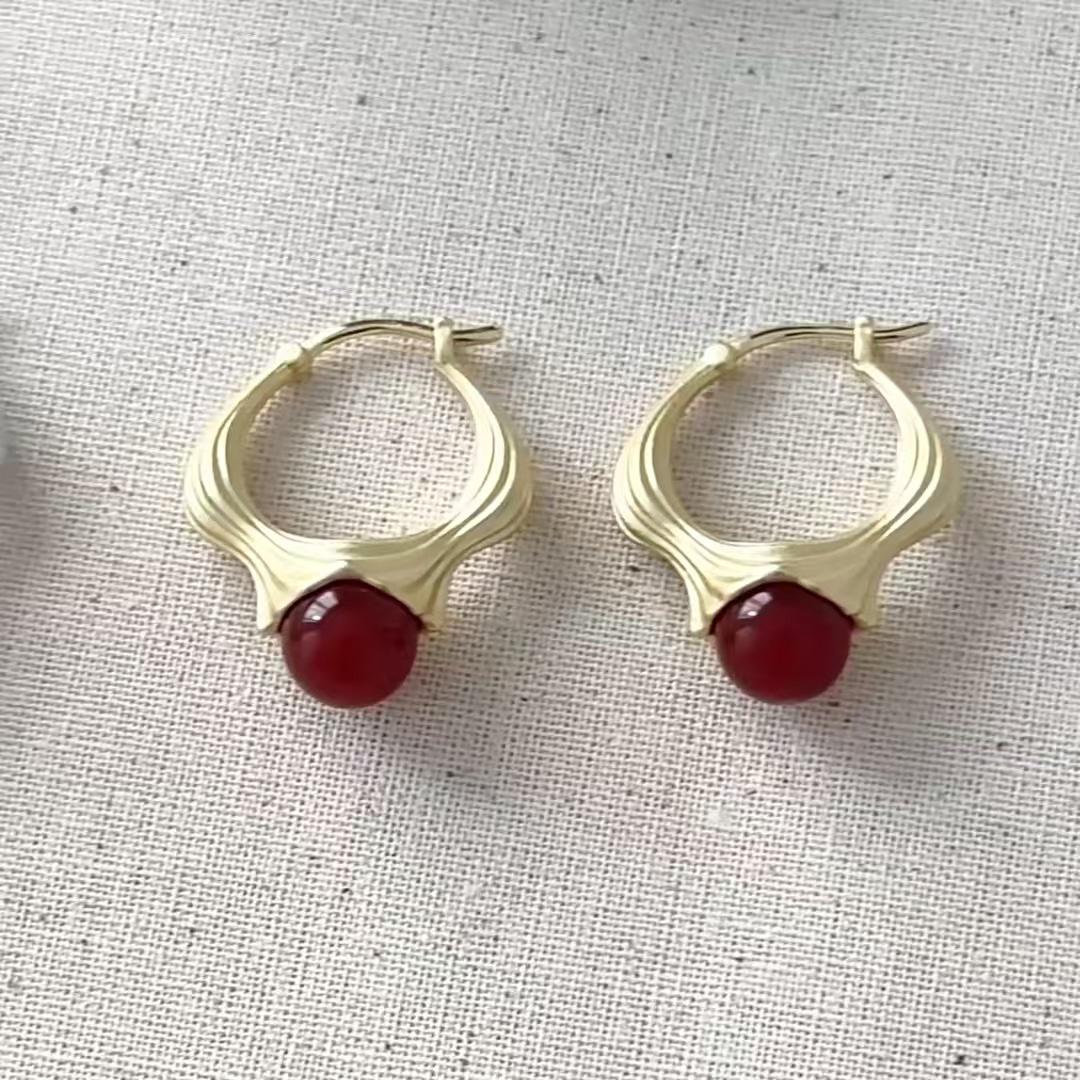 Flowing Water Red Agate Dangle Earrings - Elegant, Versatile, Retro Design for Women