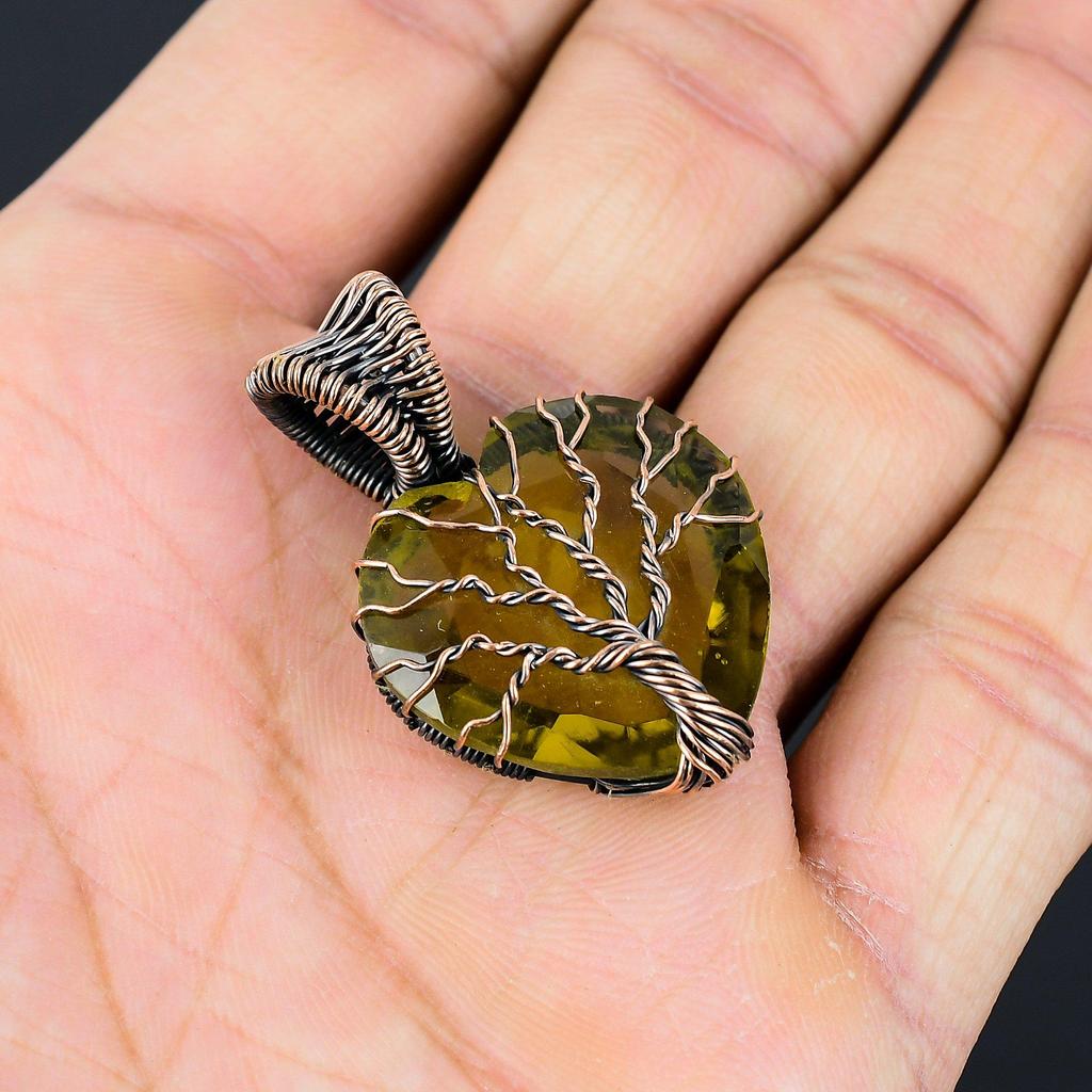 Tree Of Jewelry Lemon Topaz Gemstone Pure Copper Wire Wrapped Handmade Jewelry Pendant