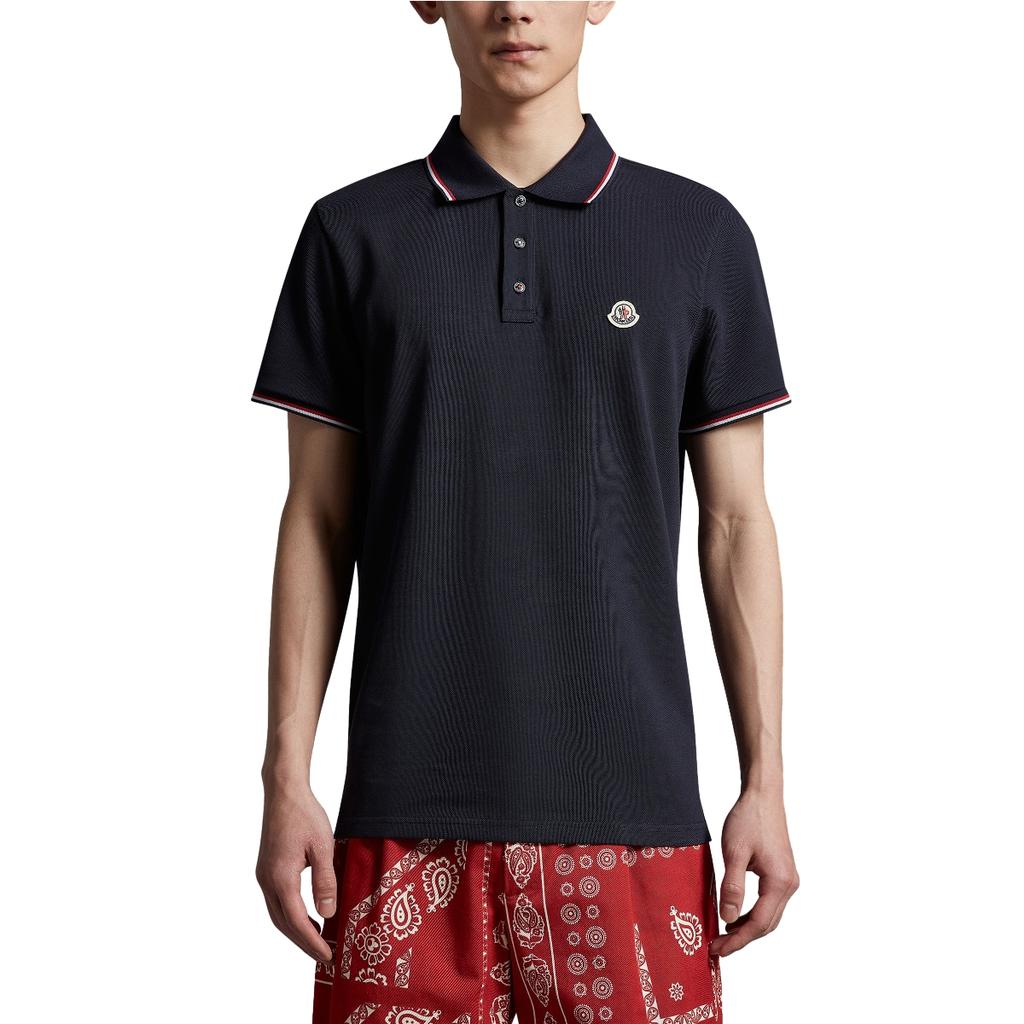Moncler SS24 Slim Fit Three-Color Knitted Collar Short Sleeve Polo Shirt Men Polo Shirts Dark-Blue J10918A703008455677X
