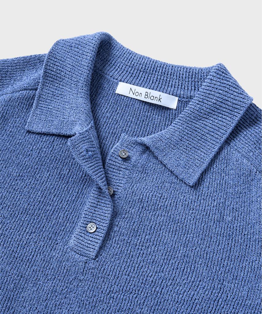 NONBLANK Raglan Half Sleeve Collar Crop Knit_Melange Blue