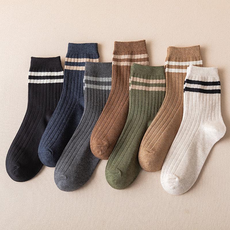 

Men s Spring and Autumn Mid-length Socks, Classic Two-bar Sweat-absorbing and Breathable Sports Stockings, Versatile Cotton Socks 1 pair