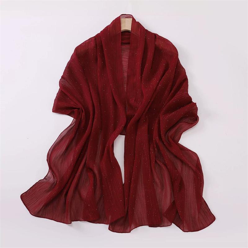 Plain Wrinkle Rhinestone Shiny Dot Shimmer Shawls Scarf High Quality Wrap Beach Pashmina Stole Bufandas Muslim Hijab 180*70Cm