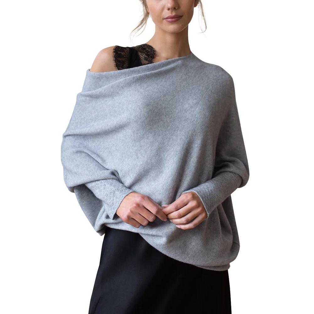 2023 Autumn/Winter Solid Color Round Neck Long Sleeve Comfortable Knitted Ruched Pullover