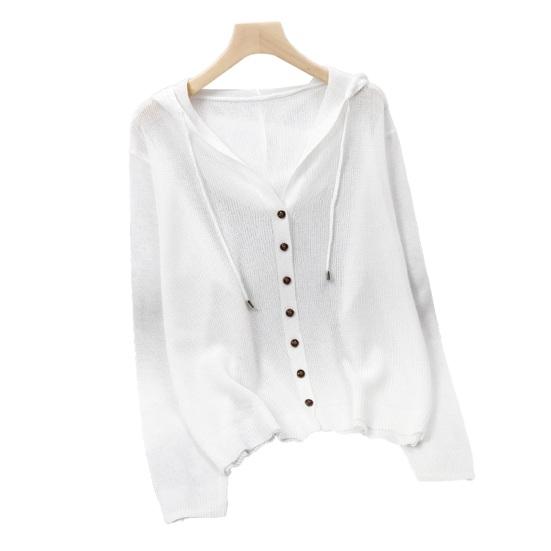 

Women Tops Hooded Drawstring Long Sleeve Pure Color Casual Blouse Loose Fit Summer Thin Ice Silk Sun Protection Coat белый