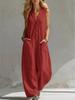 2026 European & American Style Dual Pocket Sleeveless Linen-Cotton Jumpsuit