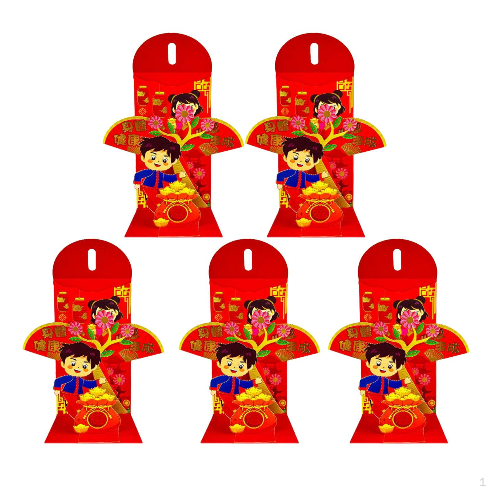 

5 Pieces Chinese Year Red Envelopes Hong Bao Hongbao Packet Bag for Birthday Gift Style A