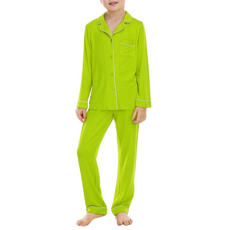 5-14 let Dětský Dívčí Pyžamový Set Dlouhý Rukáv Knoflíkový Top a Kalhoty Domácí Oblečení