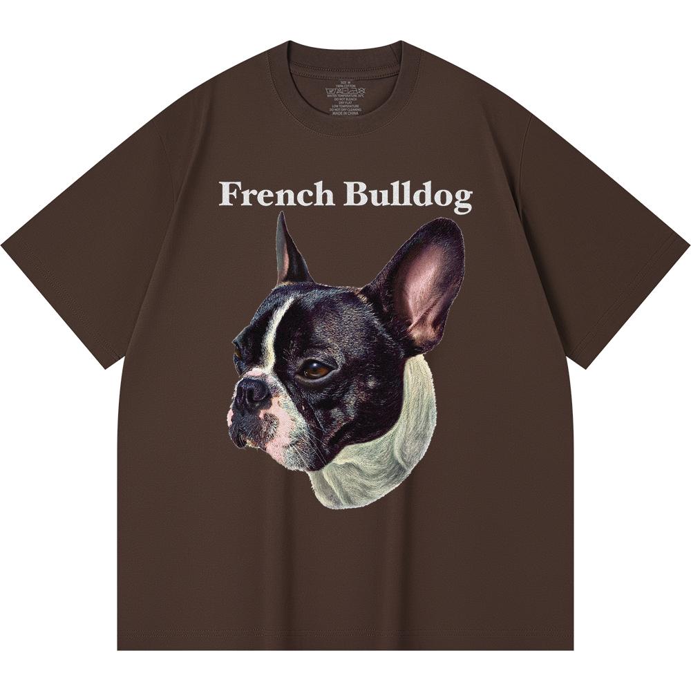 

Футболка из 100% хлопка плотностью 230 г/м2 с принтом «Французский бульдог-1» Футболка из чесаного хлопка в смешном стиле Харадзюку XL темный кофе