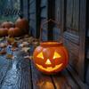 Solar Powered Fall Porch Decor Halloween Pumpkin Lantern Waterproof Outdoor Hanging Light Orange Compact Lights for Walkways Spooky Face Lantern