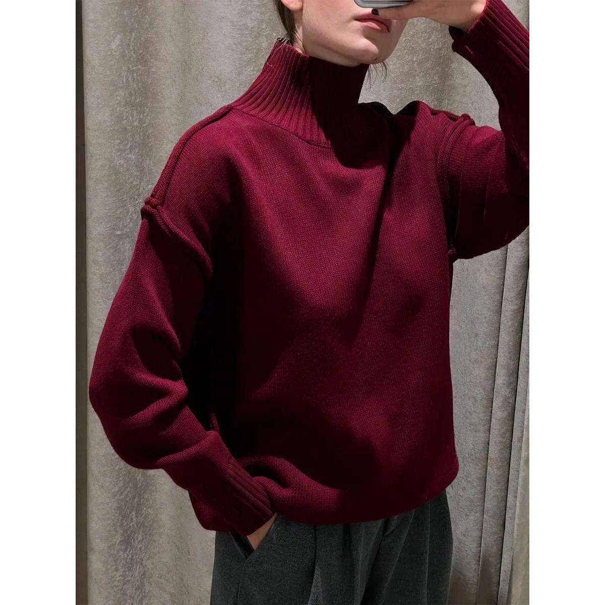 

Autumn Winter Women s Solid Color Knitted Turtleneck Sweater Female Warm FashionThick Loose Casual Pullovers S