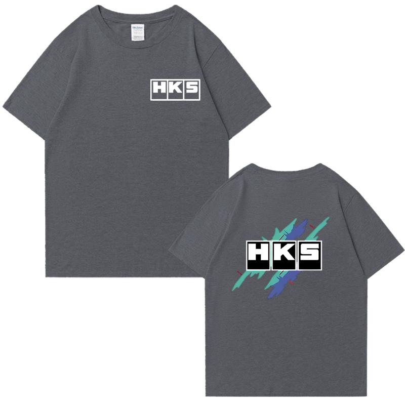 Japanese JDM Improved HKS Endless Car Graphic Short Sleeve T-shirts Cotton Men Women Oversized Tee Shirt Double Sided Unisex Top