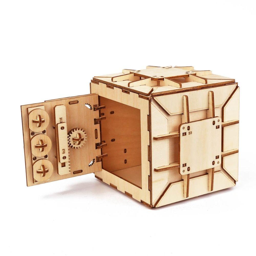 DIY Coin Bank 3D Wooden Model Locker Kit Safe Box DIY Coin Bank Mechanical Puzzle  Toy for Children