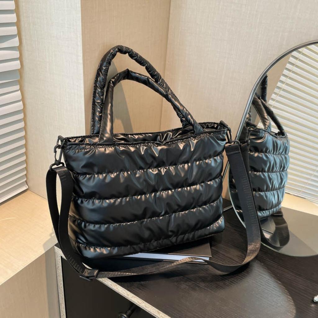 Bomullsvadderade Damväskor, Broderad Tråd, Rymdbomull, Handväskor, Axelväskor, Glansiga, Damer, Crossbody-väskor