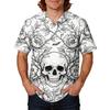 Men's Halloween Printed V-Neck Scrub Top Short Sleeve with Pockets for Work Uniform