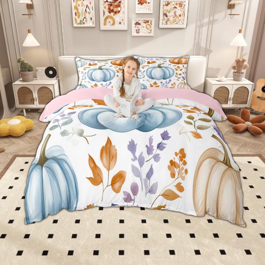Homewish Autumn Pumpkin Duvet Cover Set Hello Fall Bedding Set Harvest Thanksgiving Day Bed Set