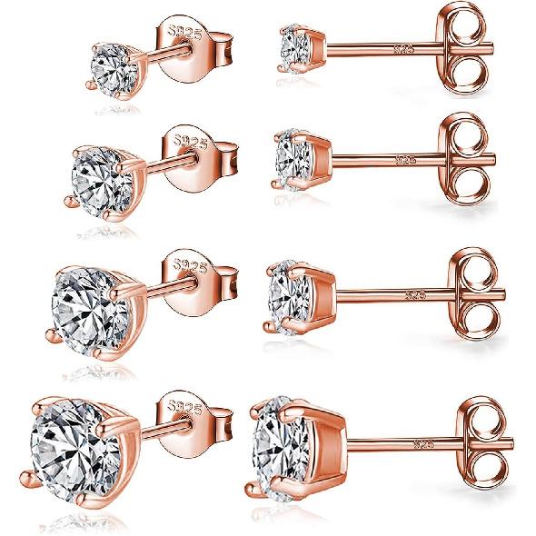 925 Sterling Silver Stud earrings Set | White Gold Plated Hypoallergenic Stud Earrings | Cubic Zirconia Stud Earrings for Women