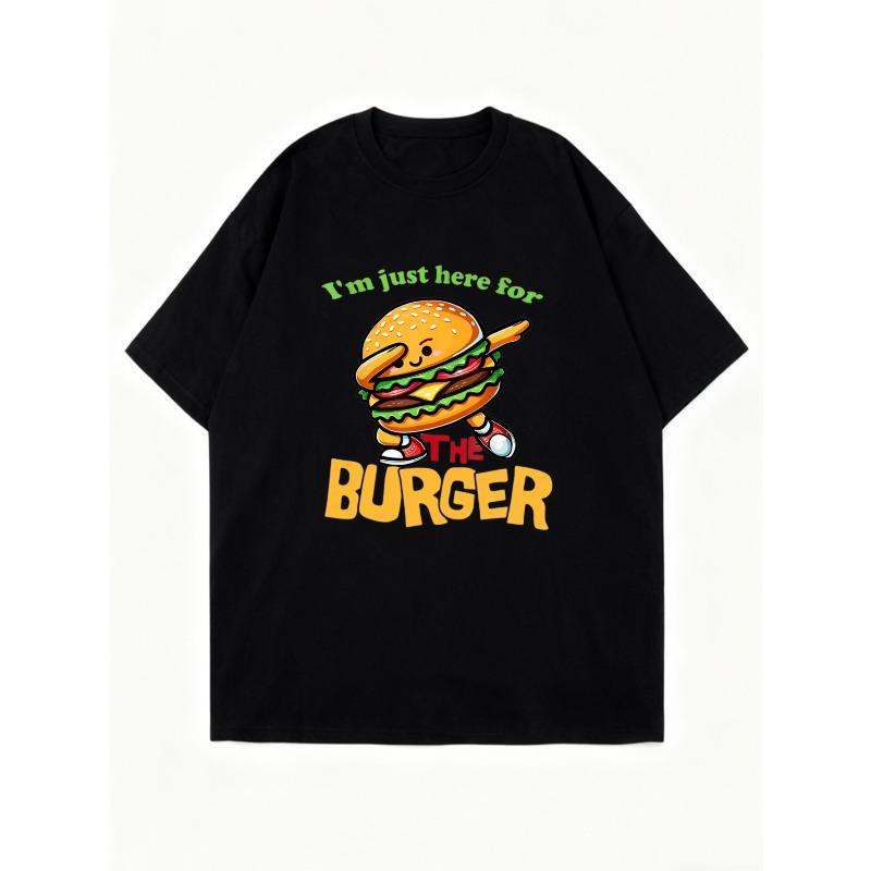 Oversized T Shirt Black I M Just Here For The Burger Cartoon Burger Graphic Casual Wear For Women Summer Outfit Streetwear Fashion Trendy Top