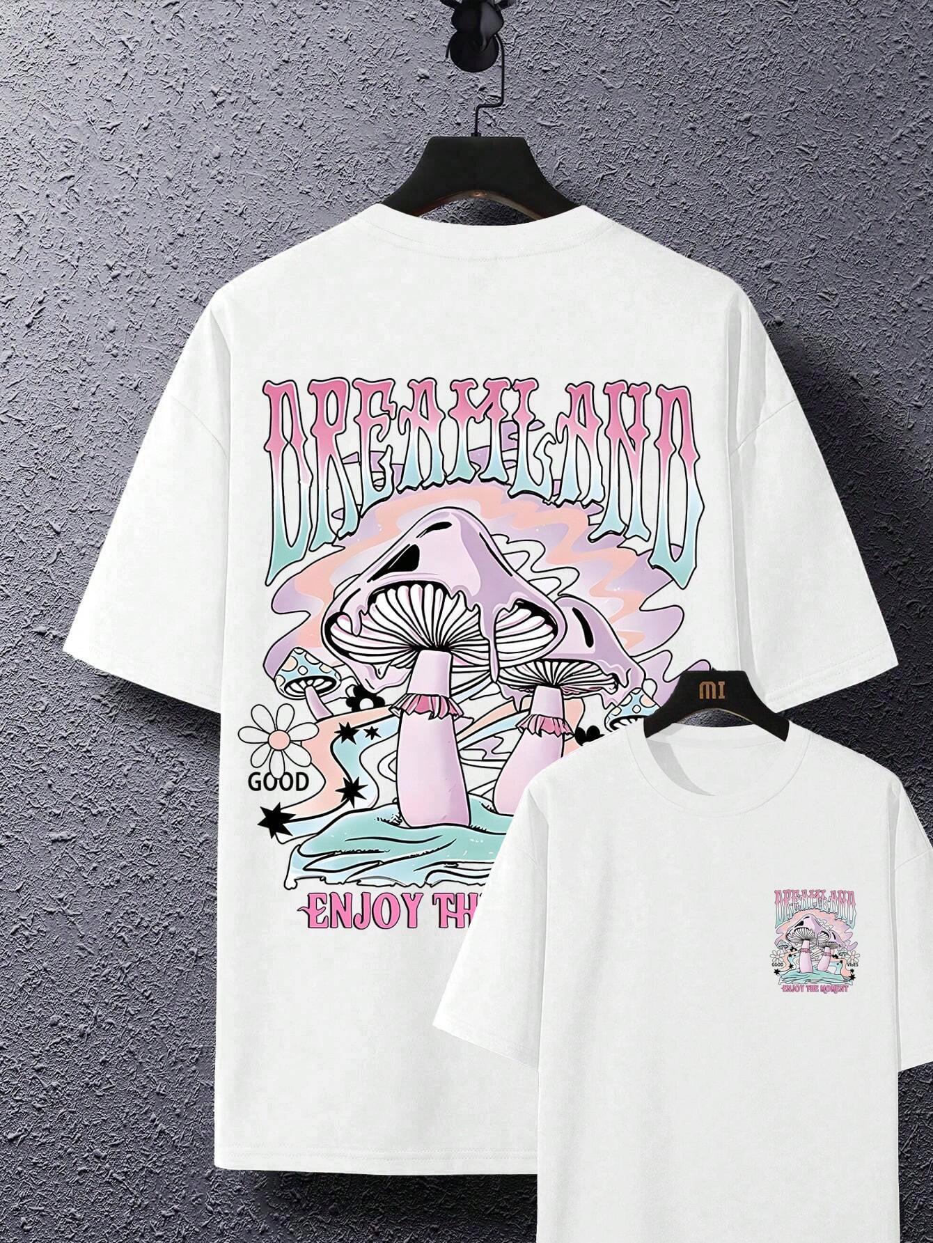 

Мужская и женская унисекс хлопковая футболка с грибами, бренд класса люкс, большой размер, топ, повседневная, с коротким рукавом, уличная одежда, классическая футболка с принтом на спине, S-4XL 3XL