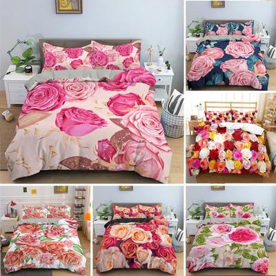Funda Nórdica Flor de Rosa 3D Queen King Juego de Cama Doble Funda de Colcha con Cierre de Cremallera Tamaño King Funda de Colcha de Poliéster