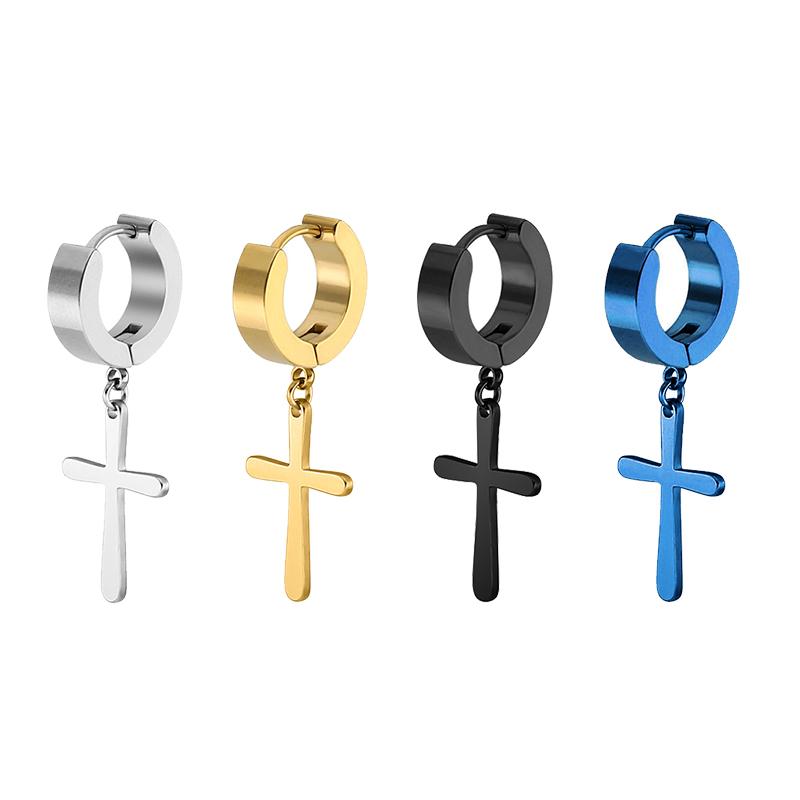 1 Pair Fashion Cross Circle Earring Stainless Steel Punk Dangle Rock Style Earrings Women Men's Earrings Fashion Jewelry Gift