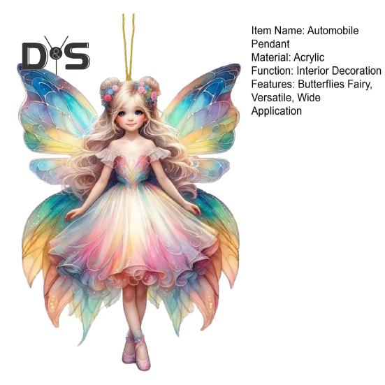 Automobile Pendant 2D Acrylic Colorful Butterflies Fairy Charm Car Decoration Car Rearview Mirror Hanging Ornament