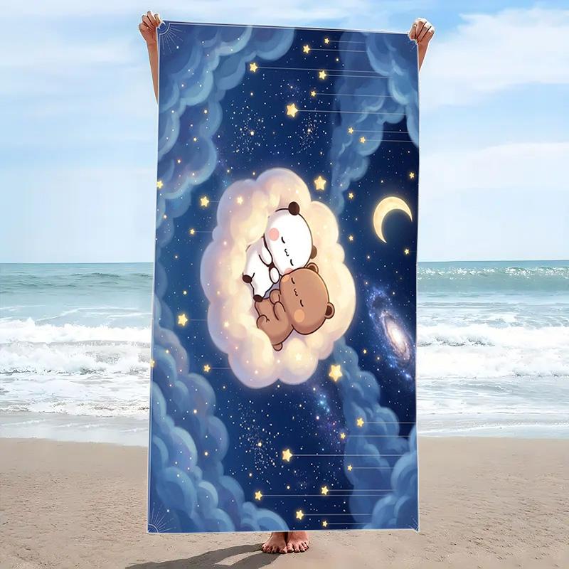 Bubu Dudu Cartoon Print Beach Towel, Large Soft Quick Dry Towel for Beach Camping Swimming