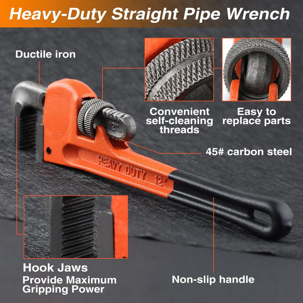 LEONTOOL Aluminum Pipe 315mm 51mm Maximum Forged for and Automotive Repair Heavy-Duty Wrench, Long, Opening, Jaws, Plumbing, Water,