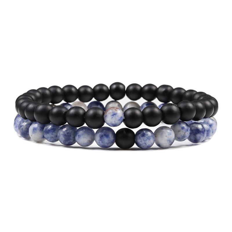 Conjunto pulseira casais distância preto branco natural lava pedra olho de tigre frisado yoga pulseiras para homens mulheres corda elástica jóias