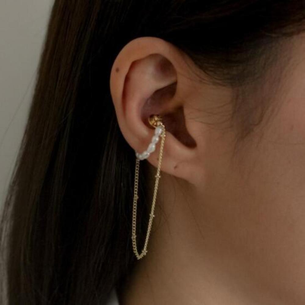 New Arrivals Open Run Womens Bead PEarl Earring Ear Cuff Drop Chain