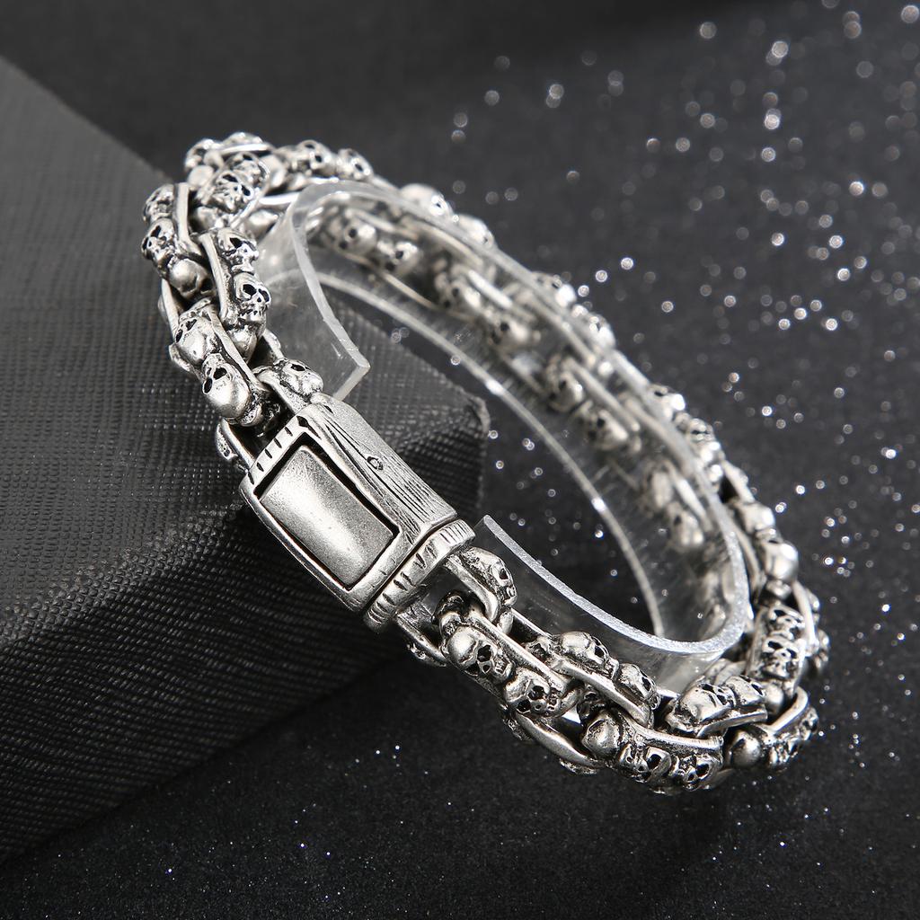Stainless Steel Men Punk Skull Chain Bracelet Gothic Style Ancient Skull Charm Jewelry