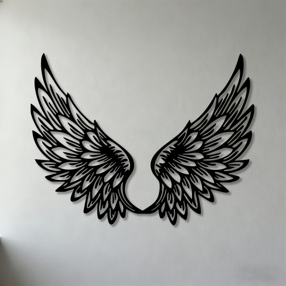 

1pc 2D Flat Wings Metal Wall Art Sculpture Elegant Winged Iron Wall Decor Wall Mounted Art for Living Room Bedroom Office Modern Interiors 30cm-11.81inch чорний