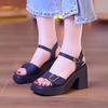 Fashion Ladies Shoes On Sale 2024 New One-word Buckle Women's Sandals Summer Open Toe Mid Heel Water Proof Concise Daily Sandals Women