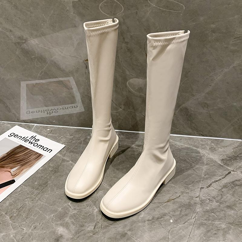 

Женские сапоги больших размеров до колена, эластичные, тянущиеся, для полных икр, массивные, высокие трубчатые сапоги, корейские, на плоском каблуке, резиновые 35 бежевый