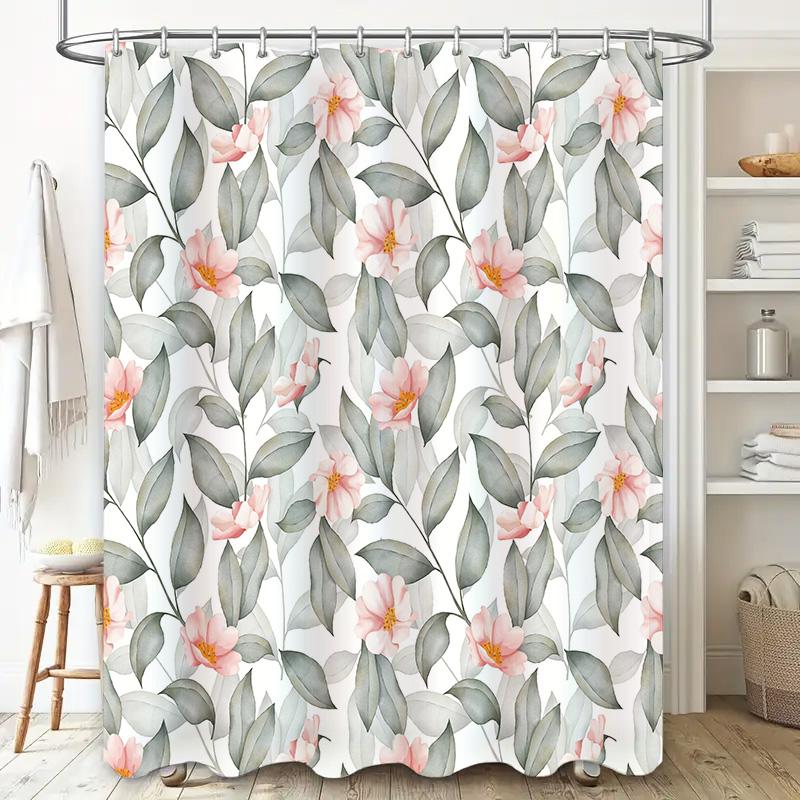 Pink Floral Bath Shower Curtain Waterproof Decorative Bathroom Decor 180x274cm