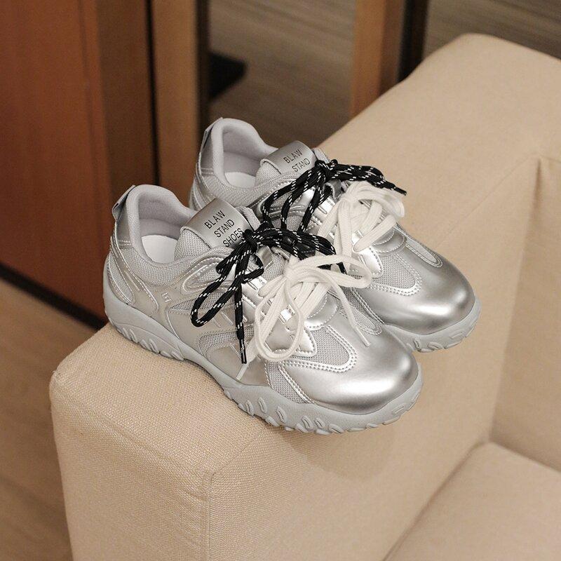 

Retro silver German training shoes for women 2025 spring new versatile platform sports and leisure mesh breathable Forrest Gump shoes for women 35 серебряный