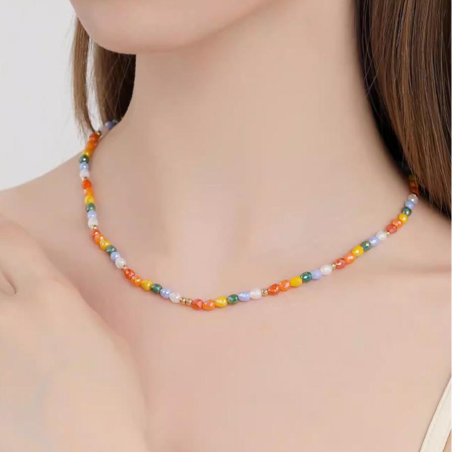 Baroque Geometric Pendant Necklace with Dopamine Collarbone Chain