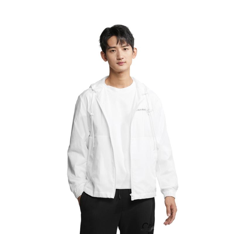 Calvin Klein Overlapping Letter Print Hooded Jacket Men Outerwear White J323211-YAF