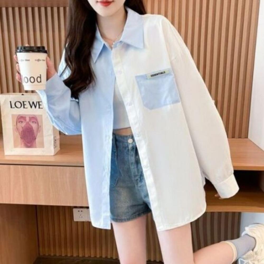 Navava Casual Loose Fit Color Point Long Sleeve Shirt Nb3056
