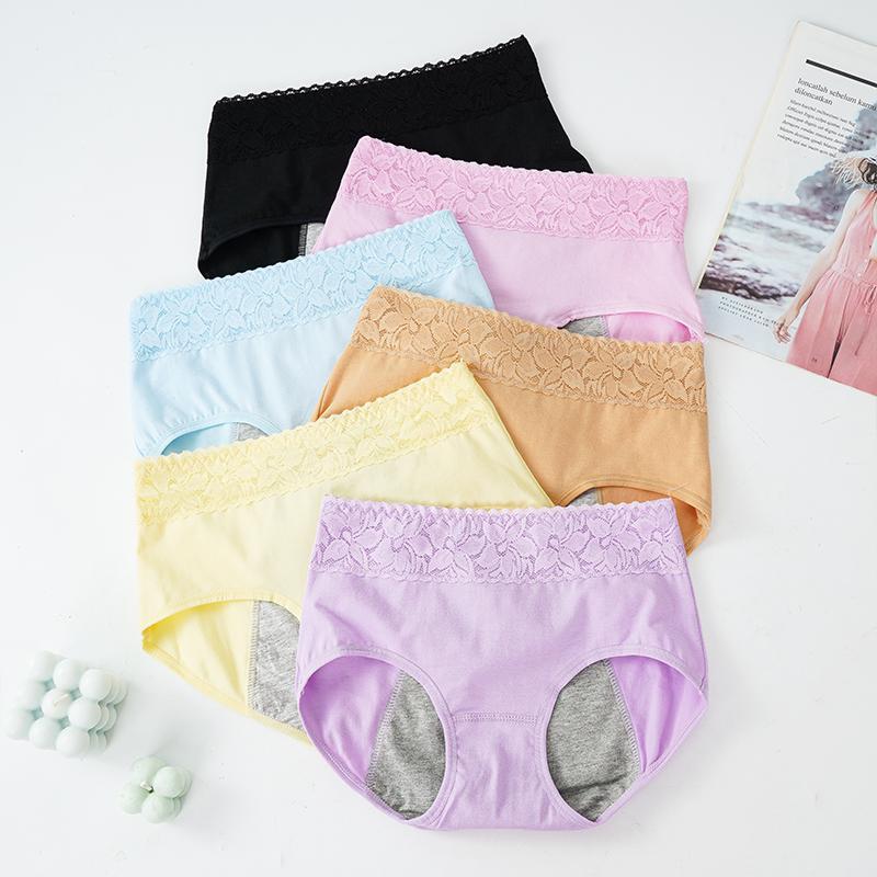 Ropa interior menstrual con cinturón de encaje de cintura media para mujer, bragas menstruales, ropa interior antifugas laterales agrandadas