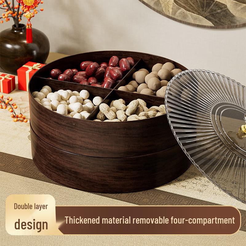 

Retro Wood Grain Double-Layer Snack Tray with Lid
